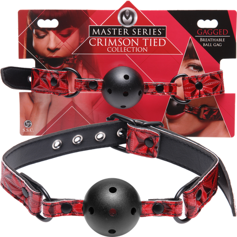 Master SeriesTied Breathable Fetish Play Ball Gag Crimson - Bondage Gags and Bits