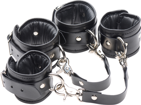 Master Series PU Leather Lined Fetish Play Ankle Cuffs - Cuffs And Restraints