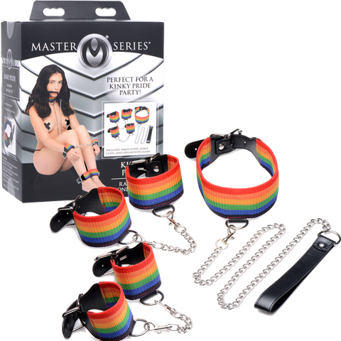 Master Series Kinky Pride Rainbow Bondage Cuff Set - Bondage Kits