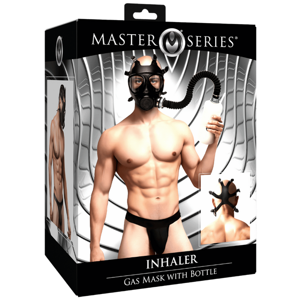 Master Series BDSM Play Inhaler Gas Mask With Bottle Bondage Hoods