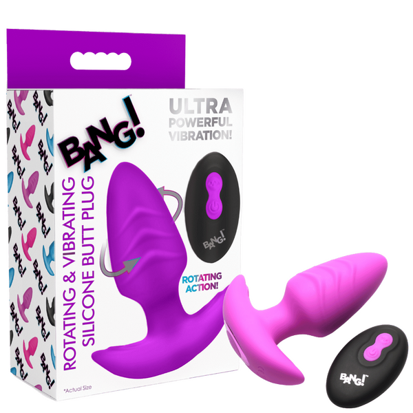 XR Brands Rotating and Vibrating Silicone Butt Plug With Remote Purple Butt Plugs