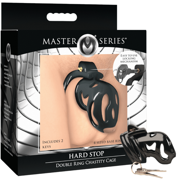 Master Series Hard Stop Double Ring Mens Chastity Cage Male Chastity