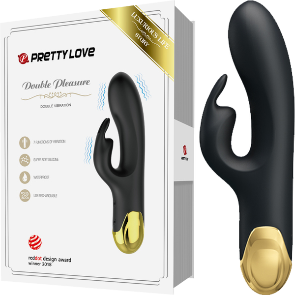 Pretty Love Double Pleasure 7 Function Rechargeable Rabbit Vibrator Black Rabbit Vibrators