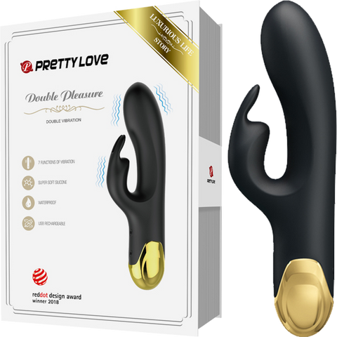 Pretty Love Double Pleasure 7 Function Rechargeable Rabbit Vibrator Black - Rabbit Vibrators