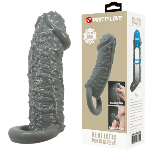 Pretty Love Realistic Male Penis Sleeve Black - Penis Sleeves and Extenders