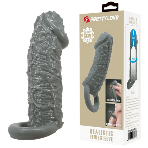Pretty Love Realistic Male Penis Sleeve Black - Penis Sleeves and Extenders