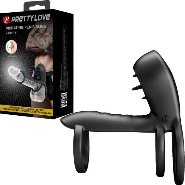 Pretty Love Jammy 12 Function Vibrating Penis Sling Black Vibrating Cock Rings