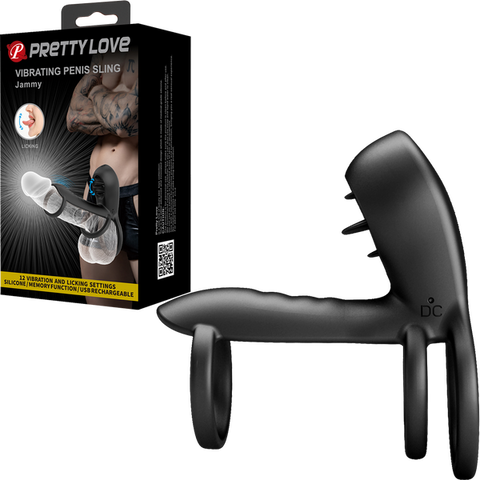 Pretty Love Jammy 12 Function Vibrating Penis Sling Black - Vibrating Cock Rings