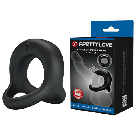 Pretty Love Elliott 10 Function Vibrant Penis Ring Black - Vibrating Cock Rings