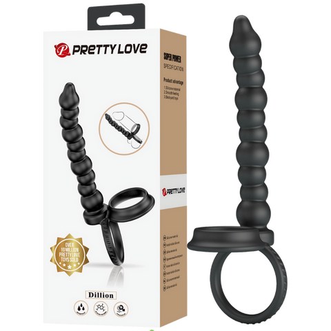 Pretty Love Dillion Anal Beads With Cock Ring Black - Anal Beads and Balls