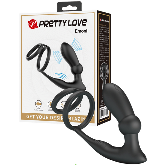 Pretty Love Emoni Vibrating Cock Ring With Butt Plug Black - Vibrating Cock Rings