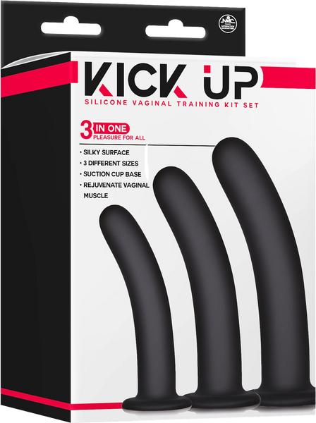 Excellent Power Kick Up Silicone Vaginal Training 3 Sizes Kit Black Pussy And Clit Toys