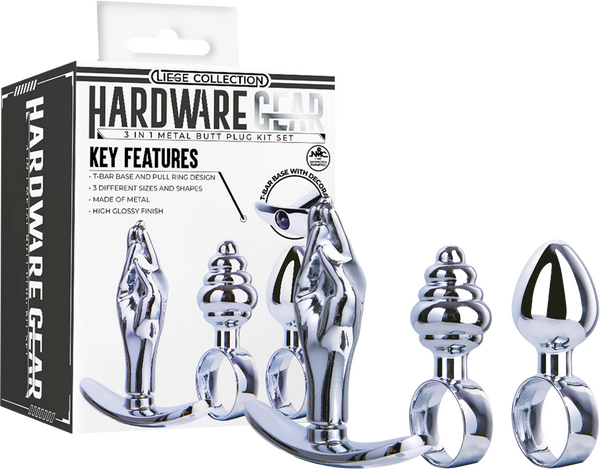 Hardware Gear 3 In 1 Metal Butt Plug Kit Set Chrome Butt Plugs