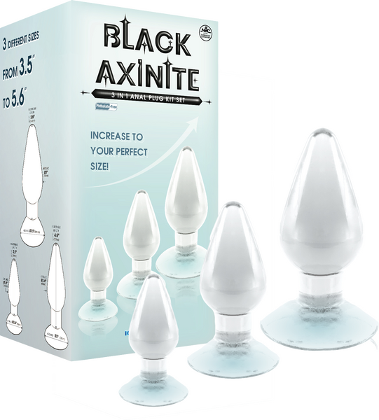 Black Axinite 3-in-1 Anal Plug Kit with Suction Cup Base Butt Plugs