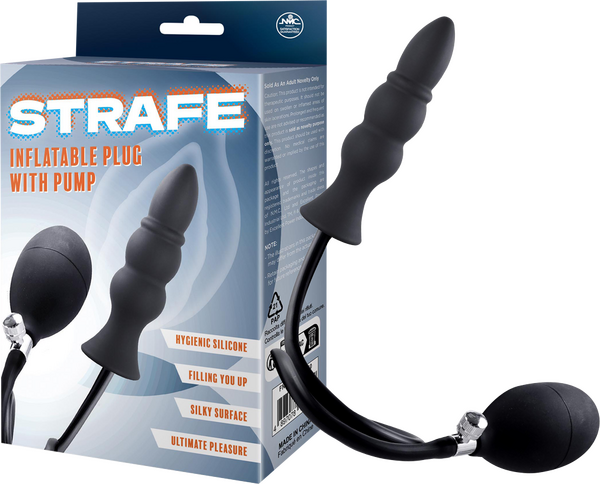 Strafe Inflatable Ribbed Silicone Anal Plug With Pumps Black Butt Plugs