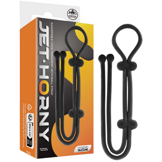 Jet Horny Adjustable Cock Ring with Ball Strap Black - Stretchy Cock Rings