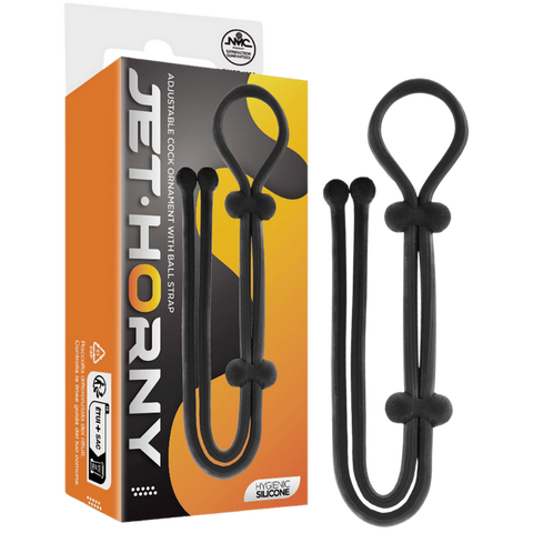 Jet Horny Adjustable Cock Ring with Ball Strap Black - Stretchy Cock Rings