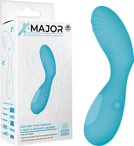X. Major 10 Function Rechargeable Finger Vibrator Blue - Finger and Tongue Vibrators