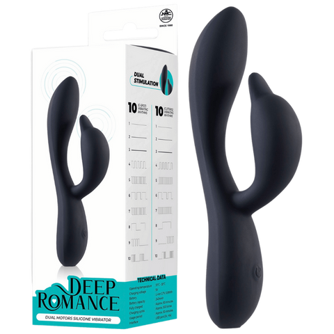 Deep Romance Dual Motor Rabbit Style G Spot Silicone Vibrator Black - Rabbit Vibrators