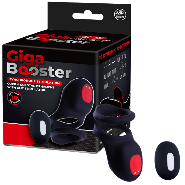 Giga Booster Cock & Scrotal Ring With Clit Stimulator Black Vibrating Cock Rings