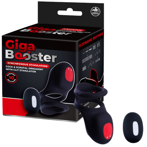 Giga Booster Cock & Scrotal Ring With Clit Stimulator Black - Vibrating Cock Rings