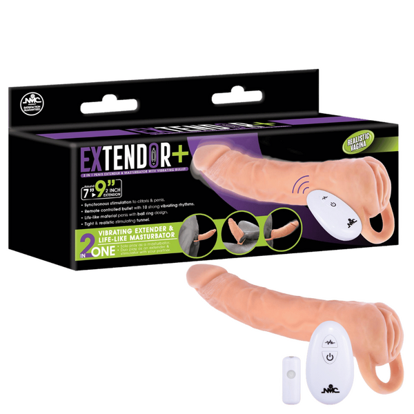 Excellent Power Remote Control Vibrating Penis Extendor 9 Inch Flesh Penis Sleeves and Extenders