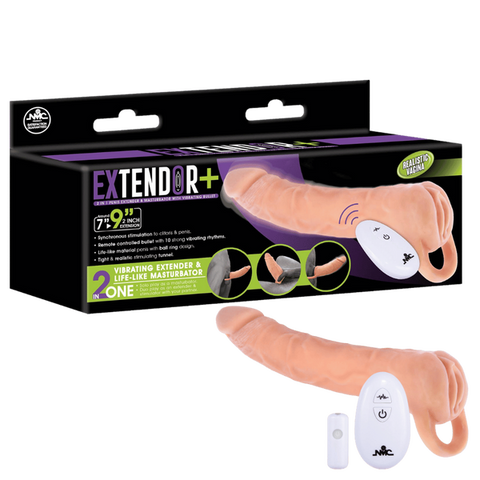 Excellent Power Remote Control Vibrating Penis Extendor 9 Inch Flesh - Penis Sleeves and Extenders