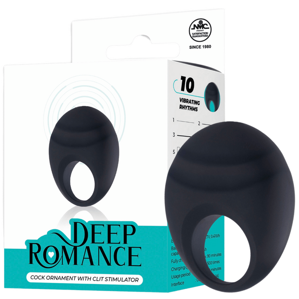 Deep Romance 10 Function Cock Ornament With Clit Stimulator Black Vibrating Cock Rings