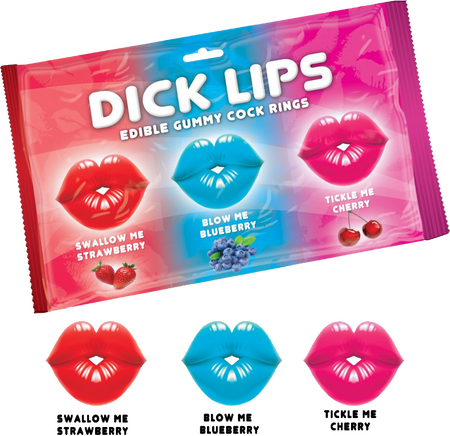 Hott Products Dick Lips Gummy Cock Rings 3 Pack - Party Gifts and Novelties