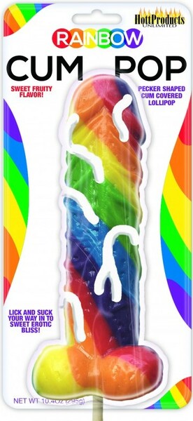 Hott Products Pecker Shaped Cum Covered Rainbow Lollipop - Party Gifts and Novelties