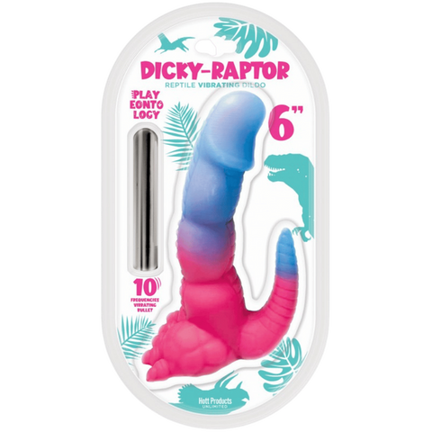 Hott Products Dicky-Raptor 6 Inch Vibrating Dildo Pink/Blue - Vibrating Dildos