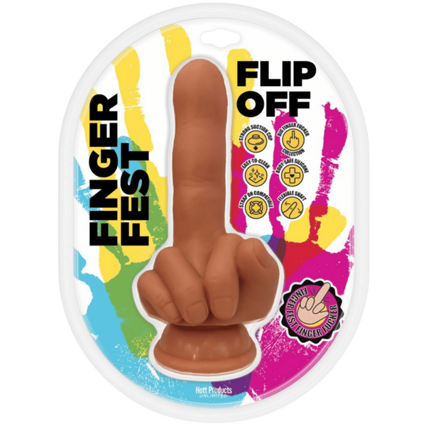 Hott Products Flip Off Finger Shaped Suction Cup Dildo Tan Realistic Dildos