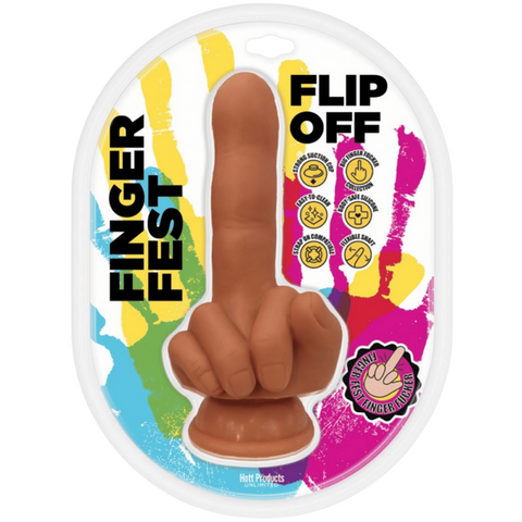 Hott Products Flip Off Finger Shaped Suction Cup Dildo Tan - Realistic Dildos