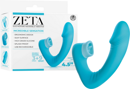 Zeta Dual Motor USB Rechargeable Wearable Clitoral Vibrator Blue - Clit Ticklers and Pulsators