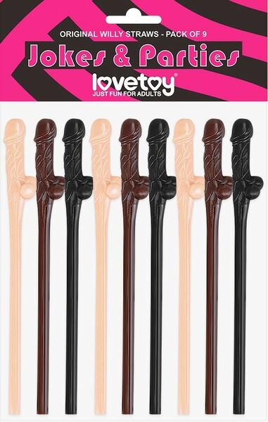 Lovetoy Willy Penis Shape Straws 9 Pack Flesh / Brown / Black Party Gifts and Novelties