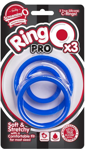 Screaming O RingO Pro X3 Silicone Cock Ring Set Blue - Cock Ring Sets