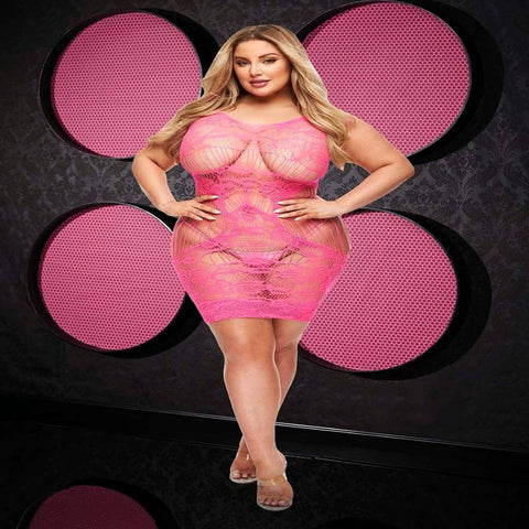 Lapdance Lingerie Lace Cut Out Sexy Mini Dress Hot Pink - Teddies and Bodysuits