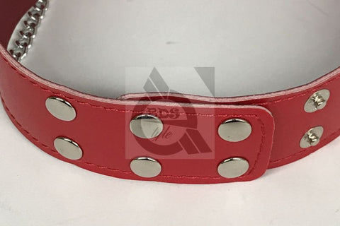 Ladies Fetish Collar With Chains Light Red - Collars and Leads