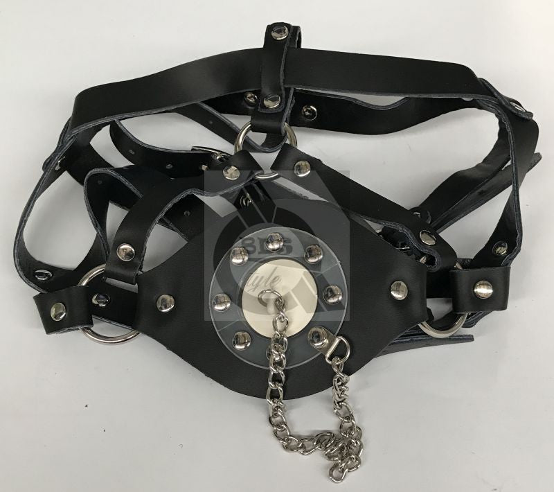 Leather Head Harness Gag with Stopper Bondage Gags and Bits