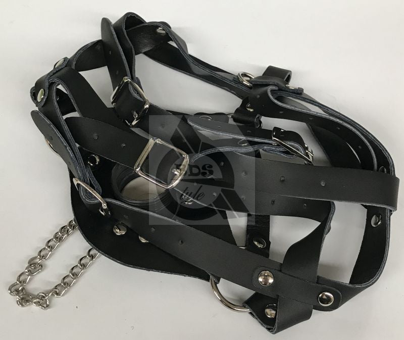 Leather Head Harness Gag with Stopper Bondage Gags and Bits