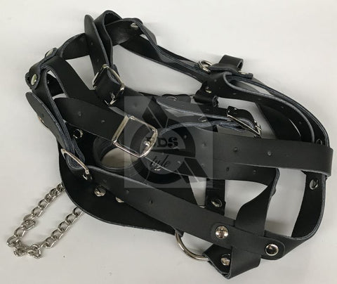 Leather Head Harness Gag with Stopper - Bondage Gags and Bits