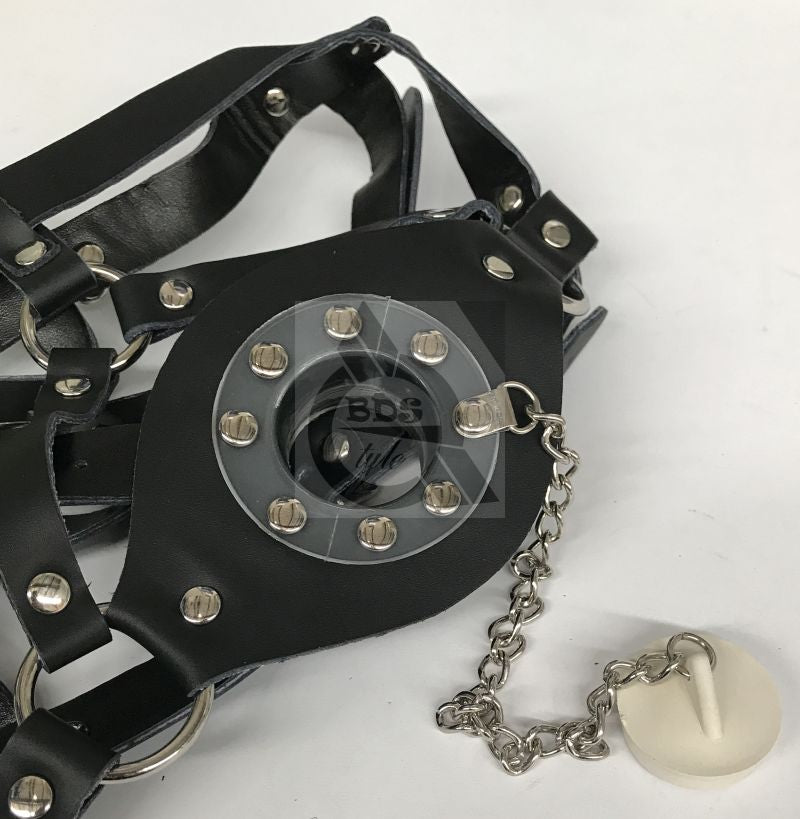 Leather Head Harness Gag with Stopper Bondage Gags and Bits