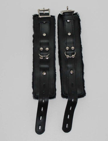 Hells Couture Premium Bondage Wrist Restraints - Leather and Fur Delight - Cuffs and Restraints