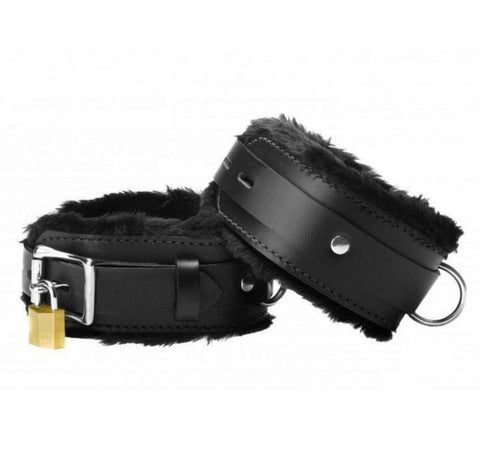 Hells Couture Premium Bondage Wrist Restraints - Leather and Fur Delight - Cuffs and Restraints