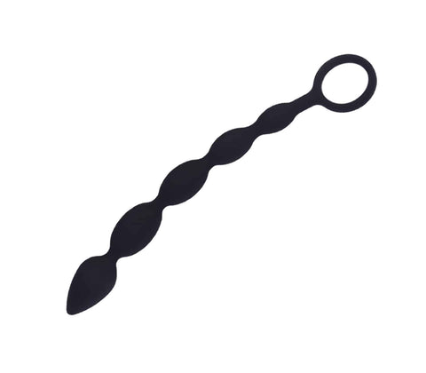 Love In Leather Long Silicone Anal Beads With Ring Pull - Anal Beads and Balls