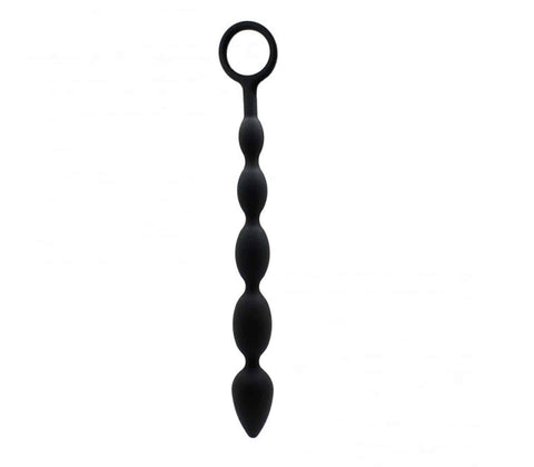 Love In Leather Long Silicone Anal Beads With Ring Pull - Anal Beads and Balls