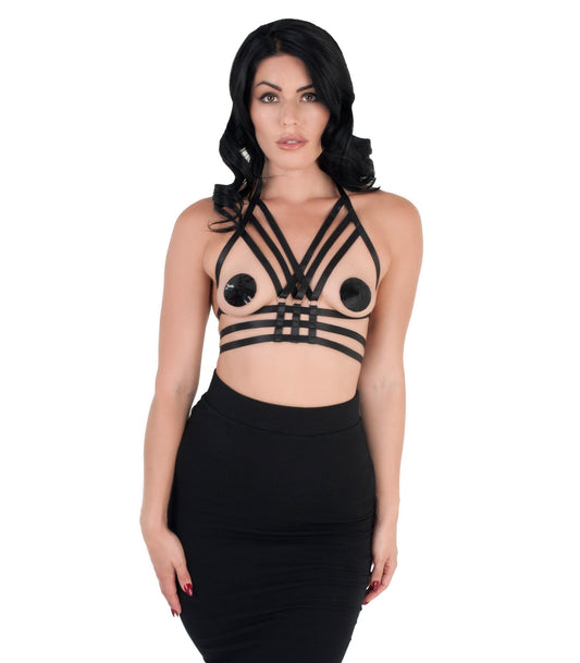 Love In Leather Fetish Play Elastic Harness Top - Her Fetish