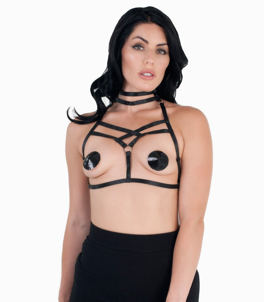Love In Leather Intricate Harness Style Womens Bralette - Her Fetish