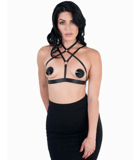 Love In Leather Cross Over Style Sexy Bralette - Her Fetish