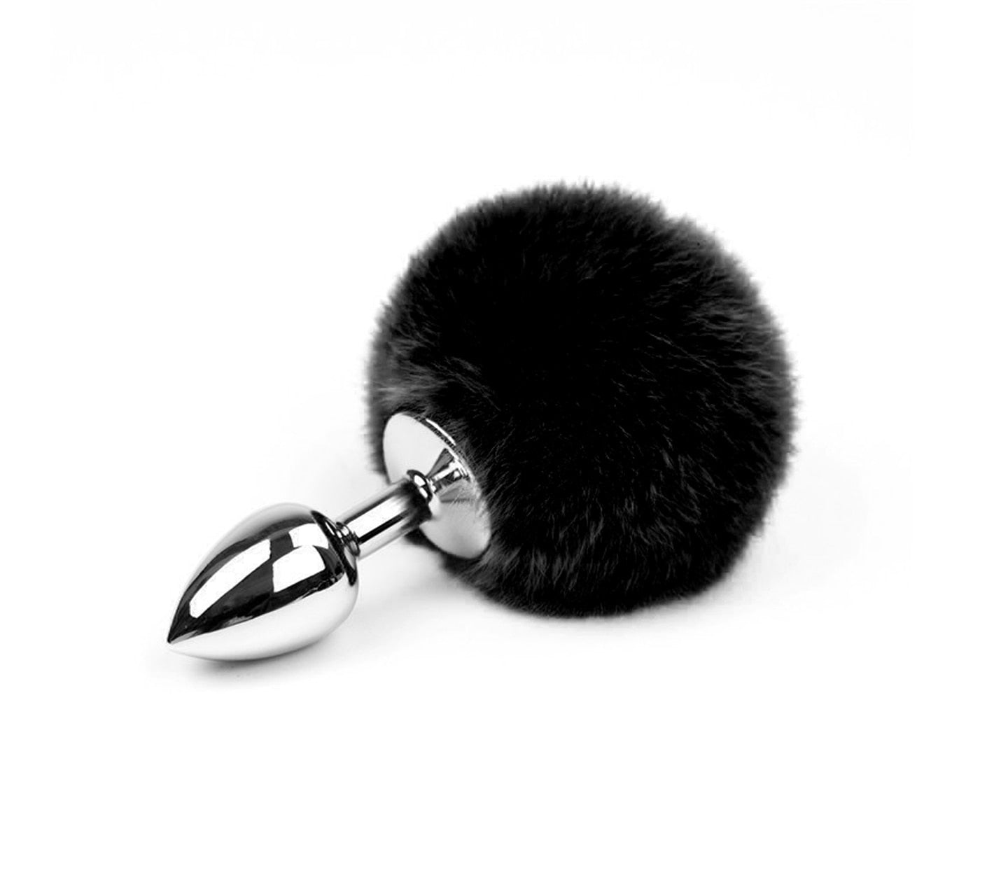 Love In Leather Faux Fur Bunny Tail Butt Plug Black Small Butt Plugs